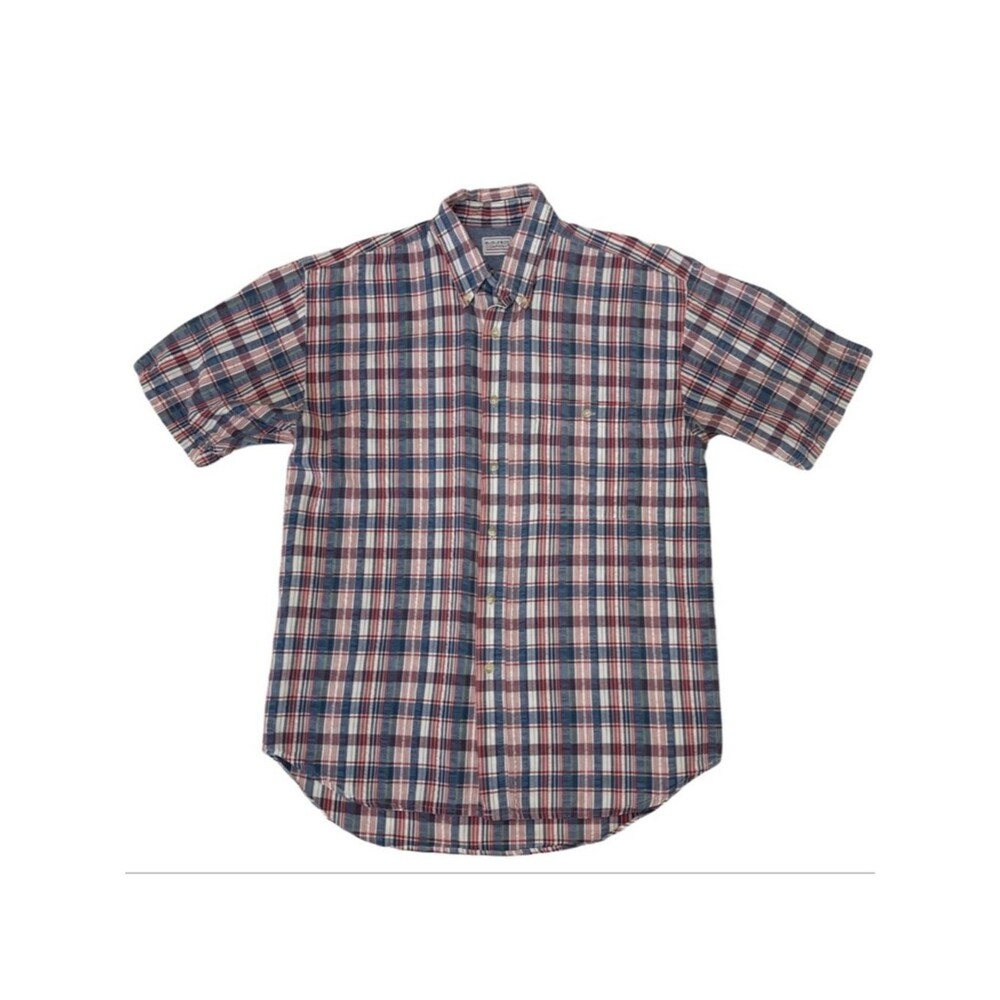 Vintage Bugle Boy Plaid Shirt 100% Cotton Preppy Button Down Short Sleeve Men M